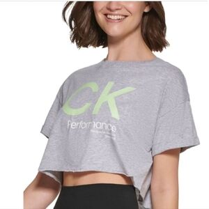 NWT Calvin Klein Performance Women's Cropped Logo T-Shirt Grey Size M